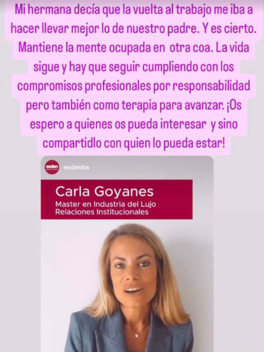 La 'historia' que Carla Goyanes compartió en septiembre pasado cuando regresó al trabajo.