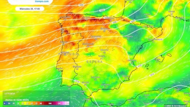 La mayoría de escenarios previstos plantean vientos fuertes en el noroeste, que pueden alcanzar fuerza de temporal tanto en zonas costeras de Galicia como en zonas montañosas del resto de la mitad norte.