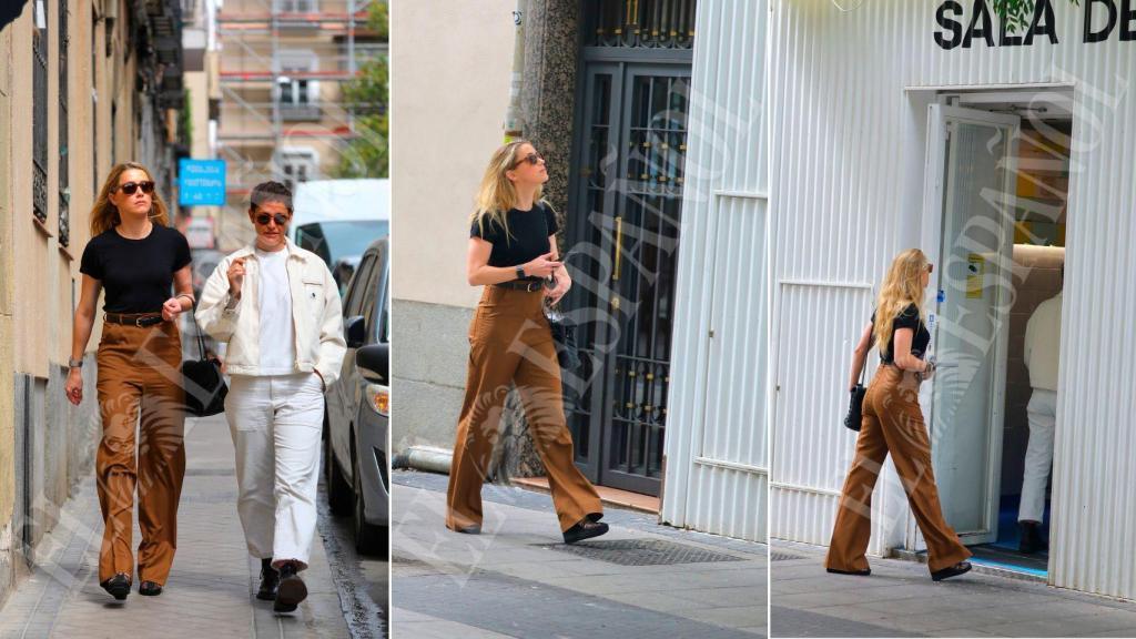 Tres momentos de la llegada de Amber Heard y su amiga al restaurante en Madrid.