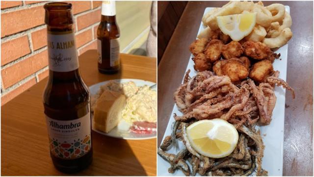 Un botellín y raciones en Cafetería La Fuente.