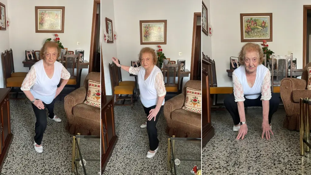 Un montaje con fotografías de Sara Bullón haciendo taichí en su casa.