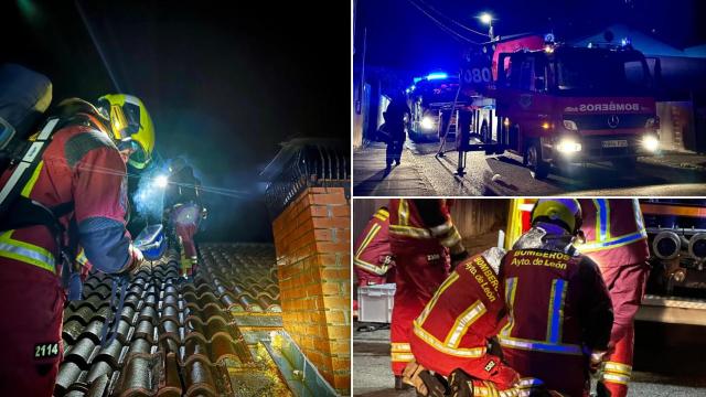 Imagen de la intervención de los Bomberos del Ayuntamiento de León en Villarroañe