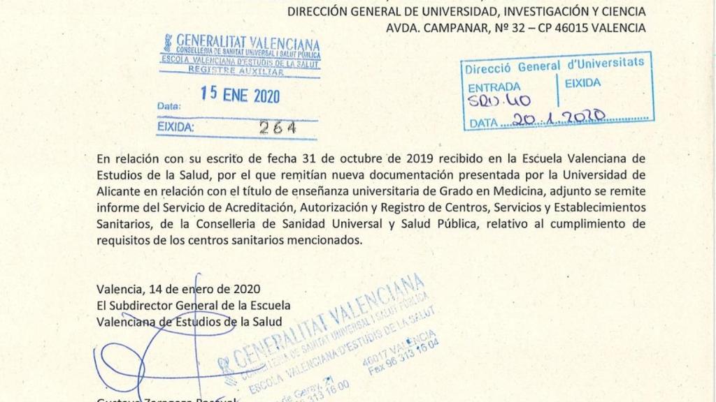 Escrito del subdirector del EVES de 14 enero 2020.