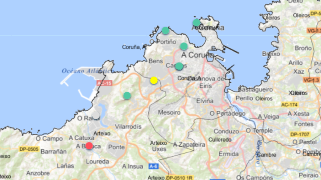 Mapa de la calidad del aire en A Coruña a 22/09/24 a las 11:00 horas