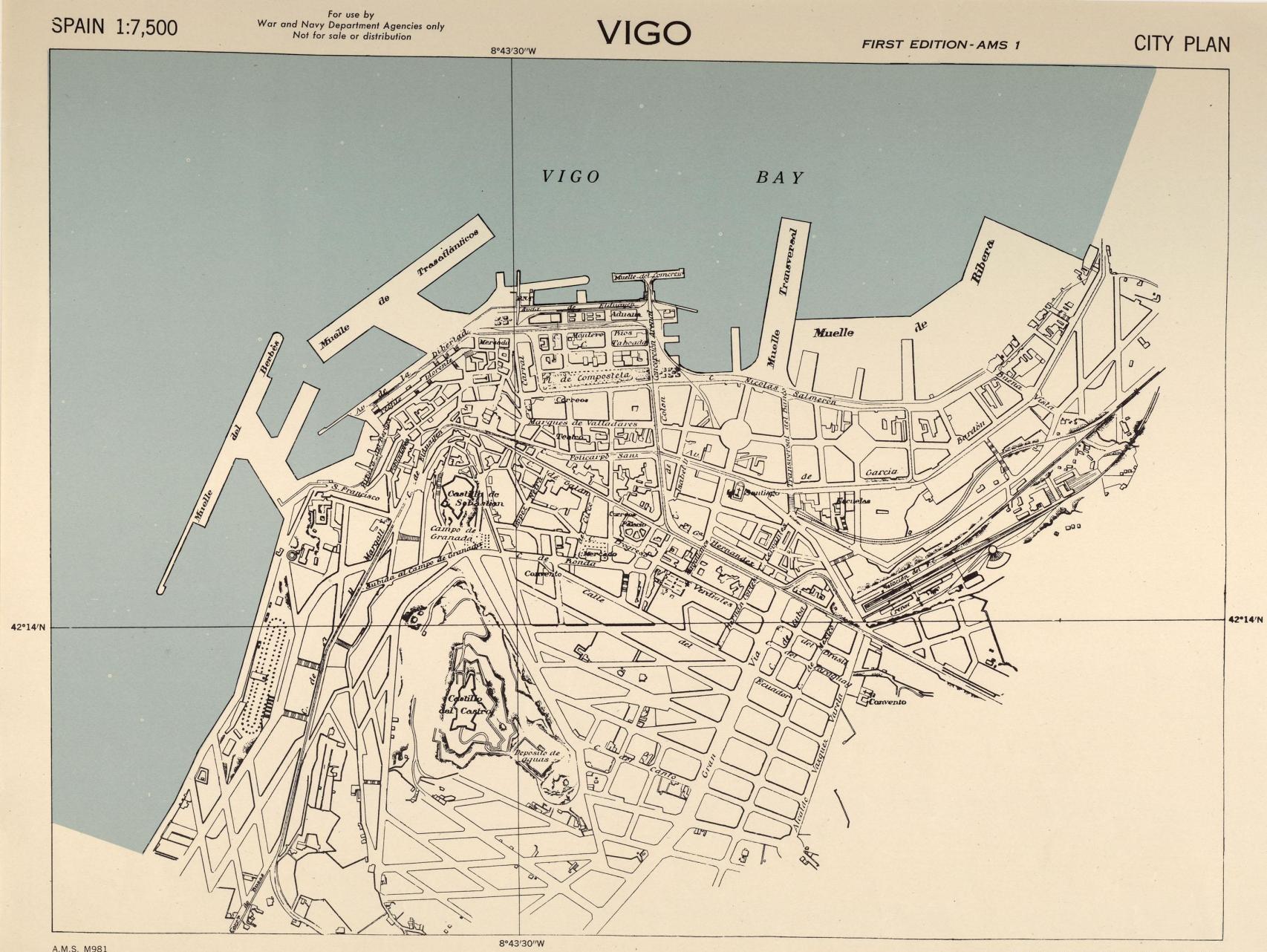 Mapa de Vigo elaborado por los Aliados.