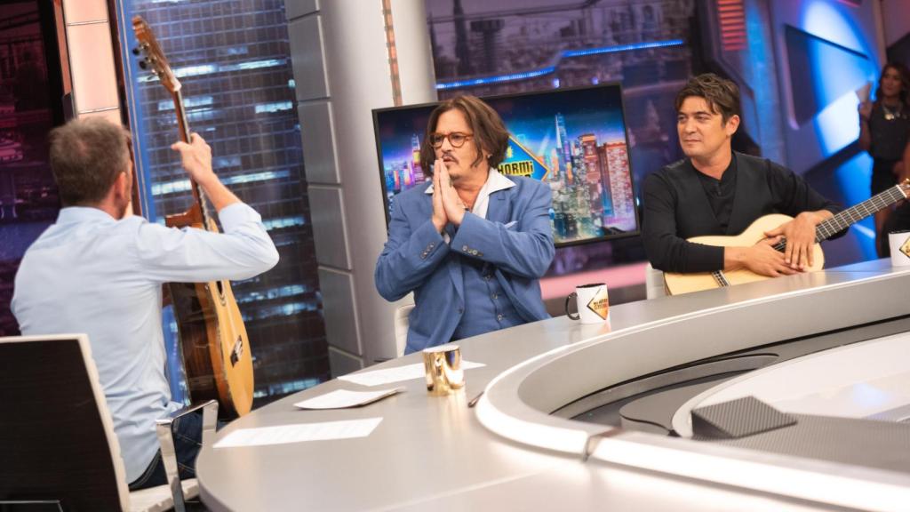 Pablo Motos, junto a Johnny Depp y Riccardo Scamarcio.