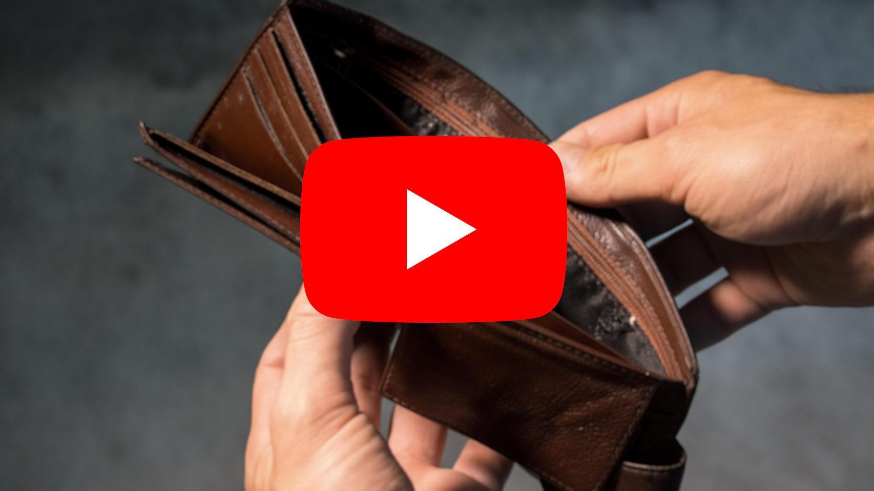 Montaje de una cartera vacía con el icono de YouTube