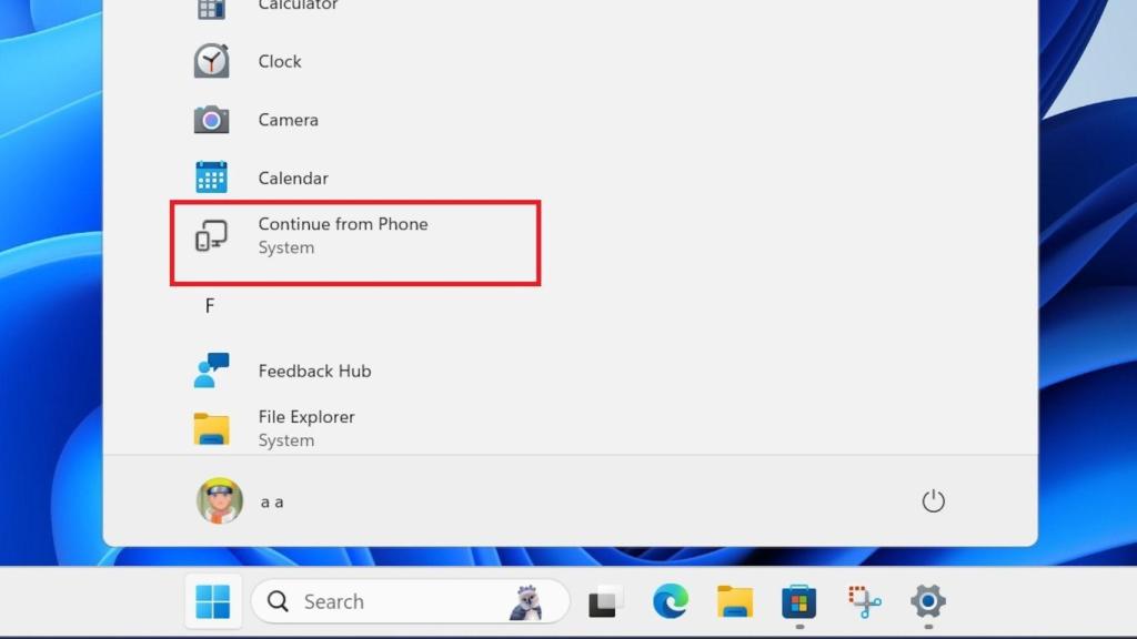 Función Continuar desde el teléfono de Windows 11