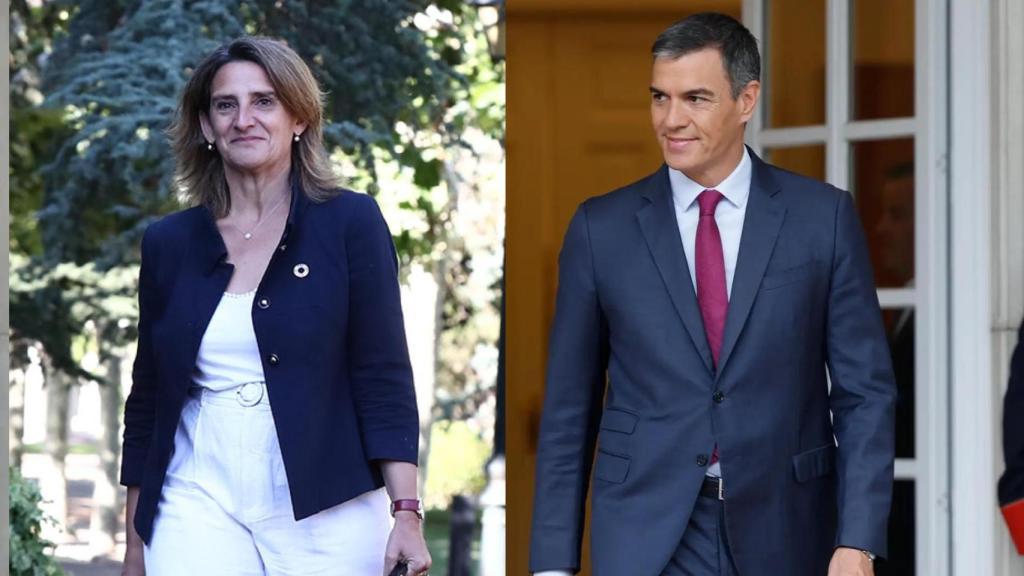 Fotomontaje de la actual vicepresidenta tercera y ministra para la Transición Ecológica, Teresa Ribera, y el presidente del Gobierno, Pedro Sánchez.