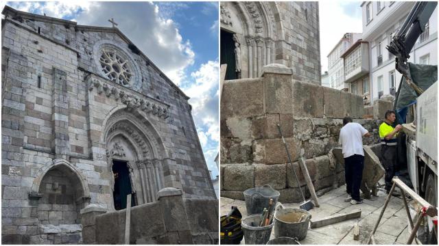 Trabajos este lunes en la Iglesia de Santiago de A Coruña