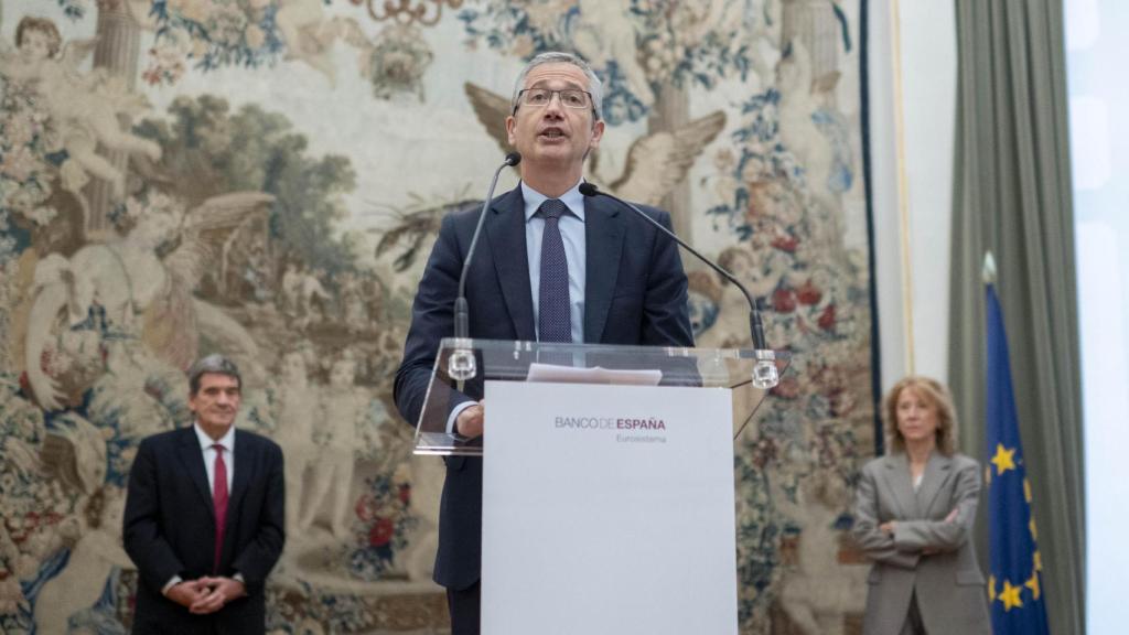 El exgobernador del Banco de España, Pablo Hernández de Cos, durante su última comparecencia pública, en la toma de posesión de José Luis Escrivá como su sustituto.