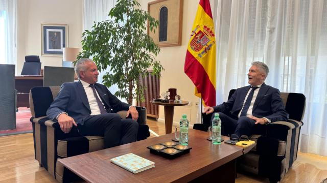 El delegado del Gobierno en Castilla y León, Nicanor Sen, y el ministro del Interior, Fernando Grande-Marlaska, durante su reunión de este martes