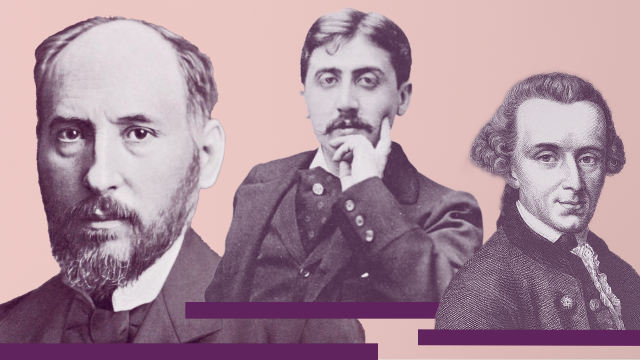 De izquierda a derecha: Santiago Ramón y Cajal, Marcel Proust e Immanuel Kant.