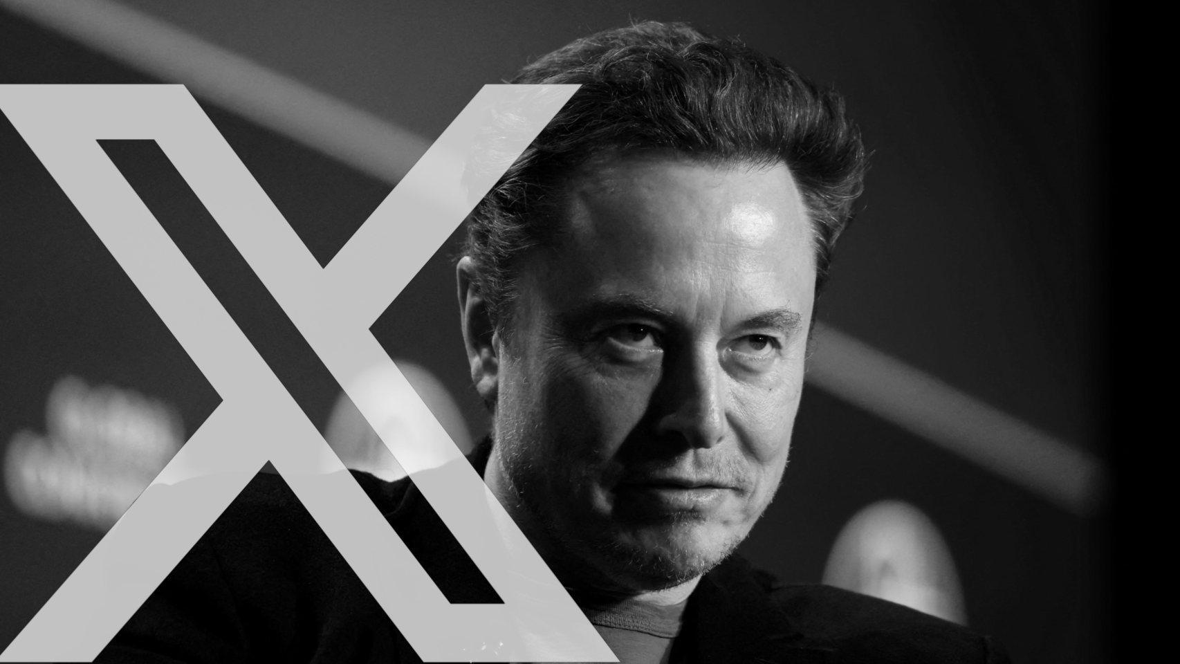 Montaje de una fotografía de Elon Musk con el icono de X