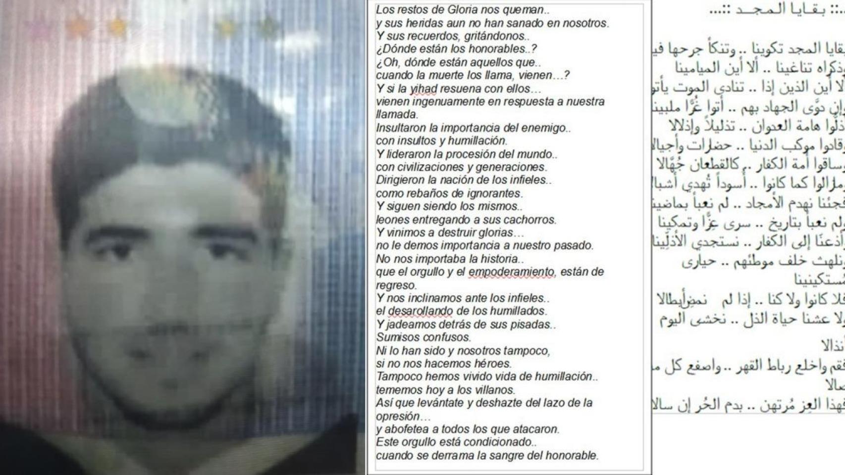 El investigado Mohamed Rakba junto al material yihadista analizado por la Policía Nacional.