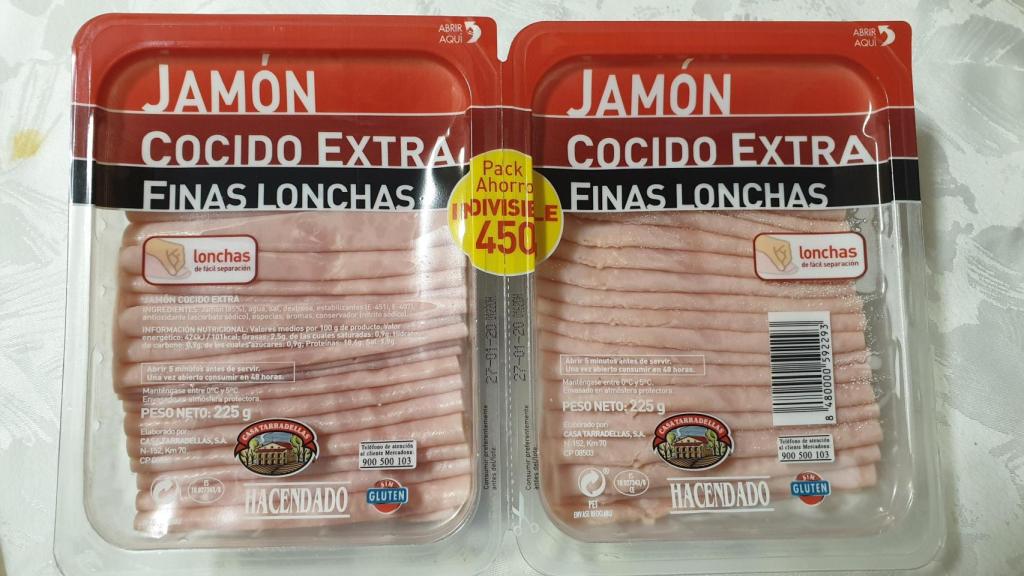 Jamón cocido de Hacendado.