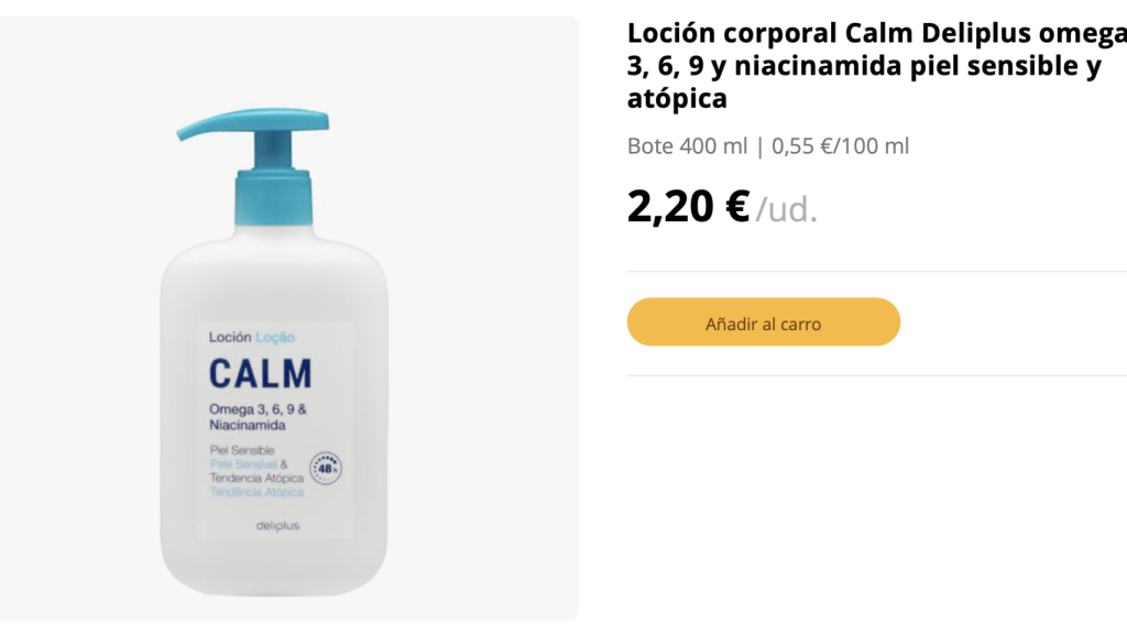 Loción corporal Calm Deliplus.