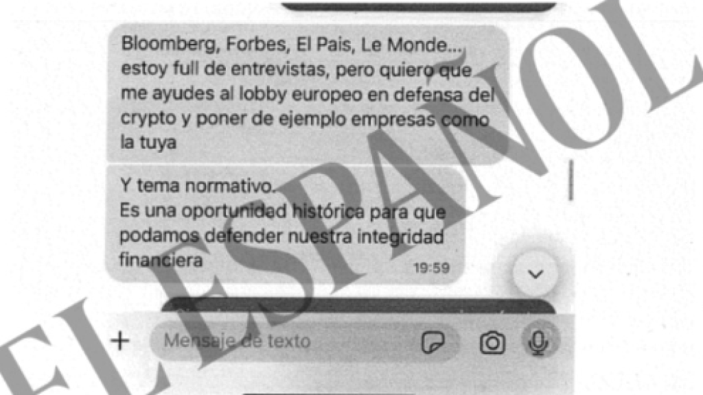 Uno de los mensajes de Signal aportado por Romillo a la Fiscalía extraído de sus conversaciones con Alvise.