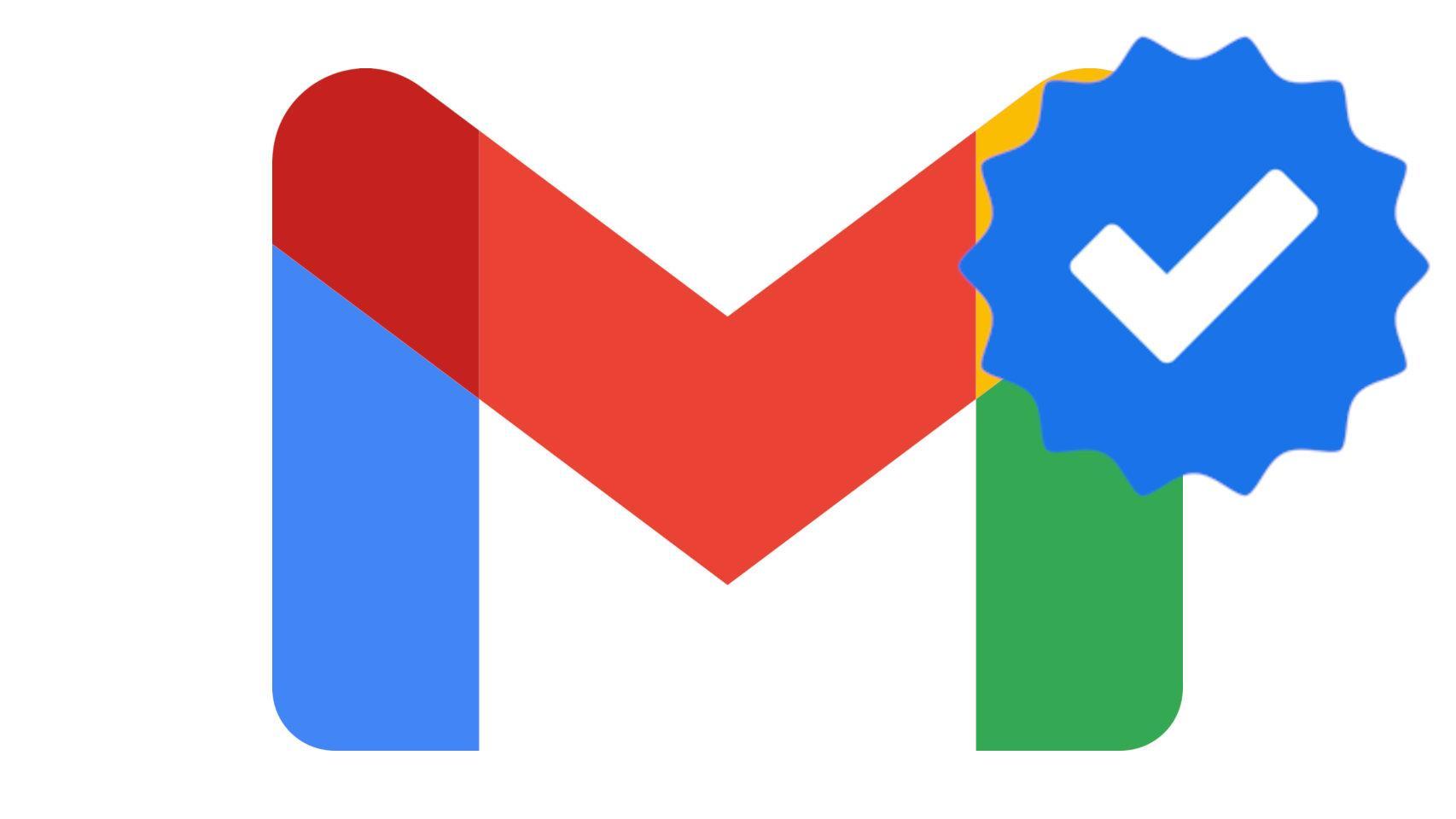 Montaje del icono de Gmail con una marca azul