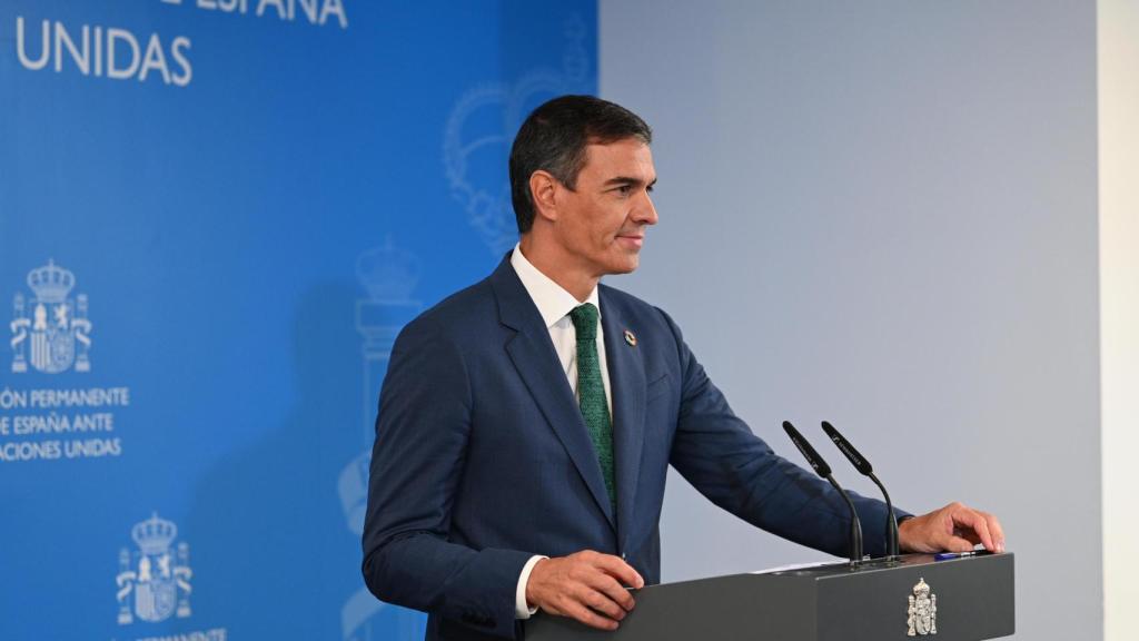 El presidente del Gobierno, Pedro Sánchez, este miércoles en la sede de la ONU en Nueva York.