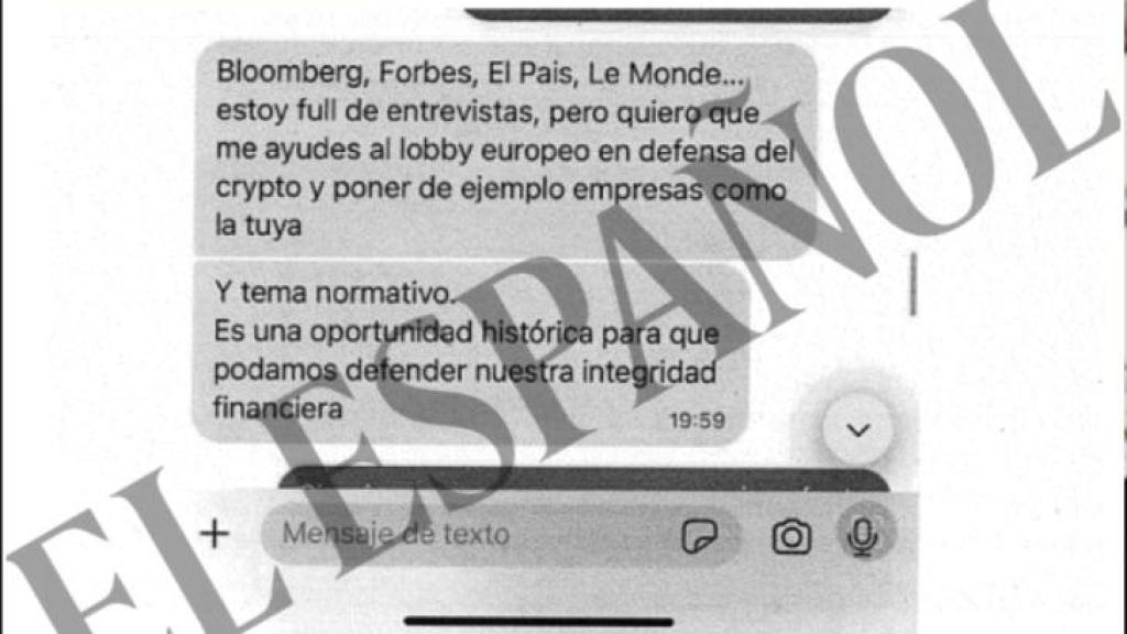 Uno de los mensajes de Alvise con el empresario a través de la aplicación Signal.