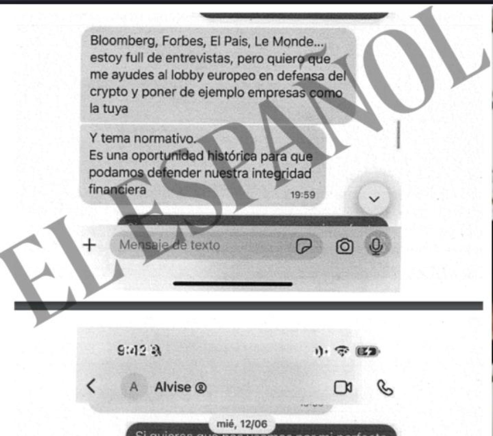 Uno de los mensajes de Alvise con el empresario a través de la aplicación Signal.