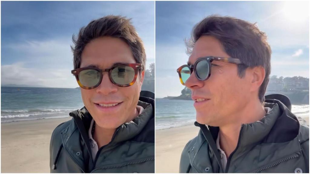 Pablo Castellano, marido de María Pombo, en la playa de Silgar, en Sanxenxo (Pontevedra)