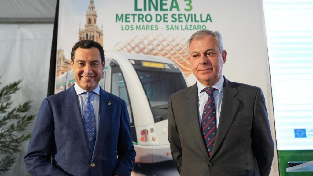 Juanma Moreno y José Luis Sanz, en el acto de la inauguración de las obras