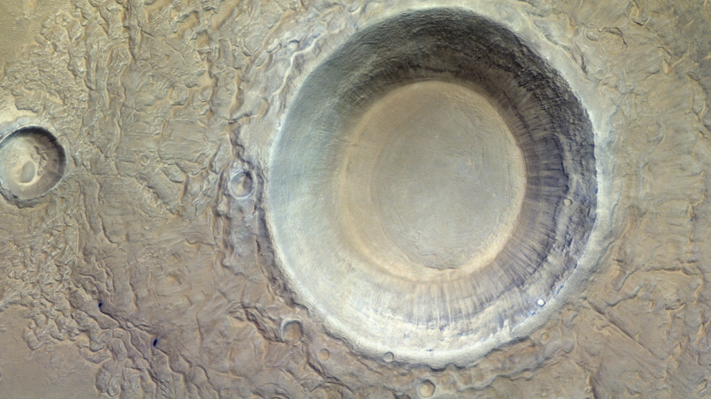 Fotografía del cráter más grande del Sistema Solar, de 3300 kilómetros de diámetro, situado en Utopia Planitia (Marte). Foto: ExoMars Trace Gas Orbiter (TGO)