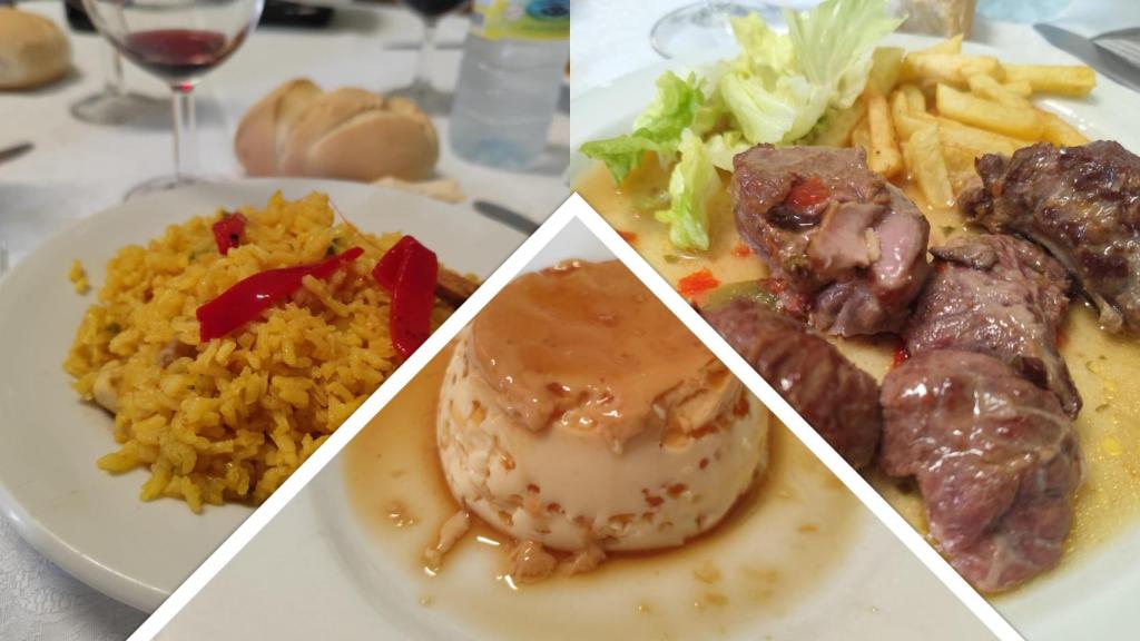 La comida a base de arroz, carrilleras y flan de huevo de la Fonda Ortega