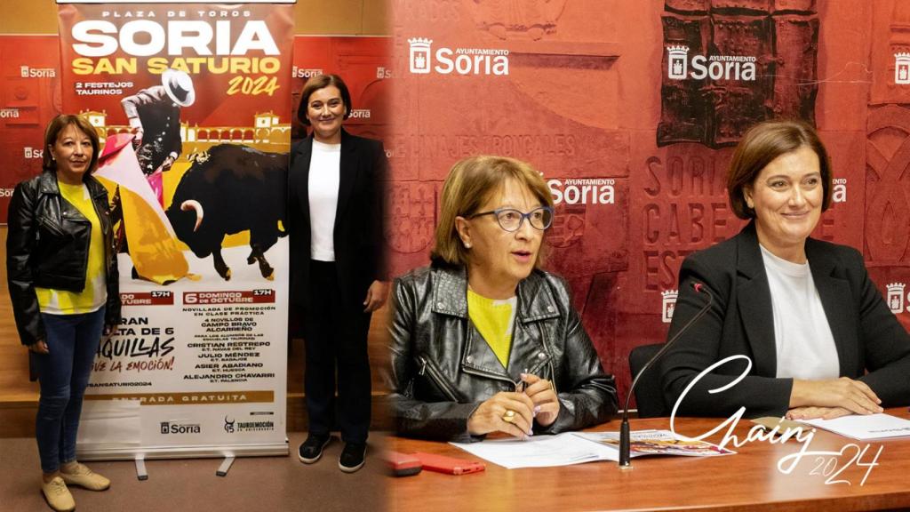 La concejala delegada de Festejos en Soria, Lourdes Andrés, y la gerente de Tauroemoción, Silvia San Vicente