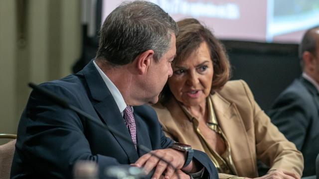 Emiliano García-Page y Carmen Calvo, este jueves en Toledo durante unas jornadas sobre la función consultiva.