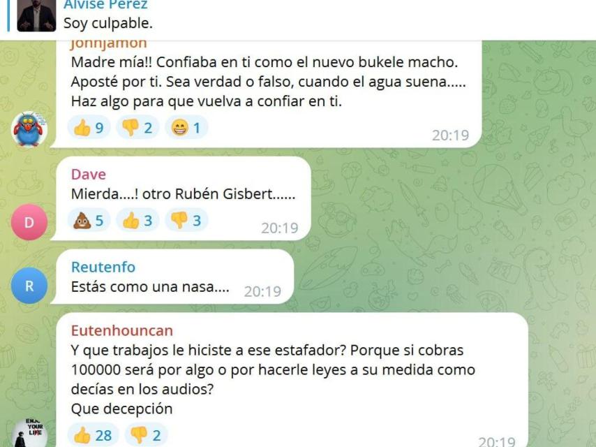 Captura de pantalla de algunos de los comentarios en la publicación de Alvise.