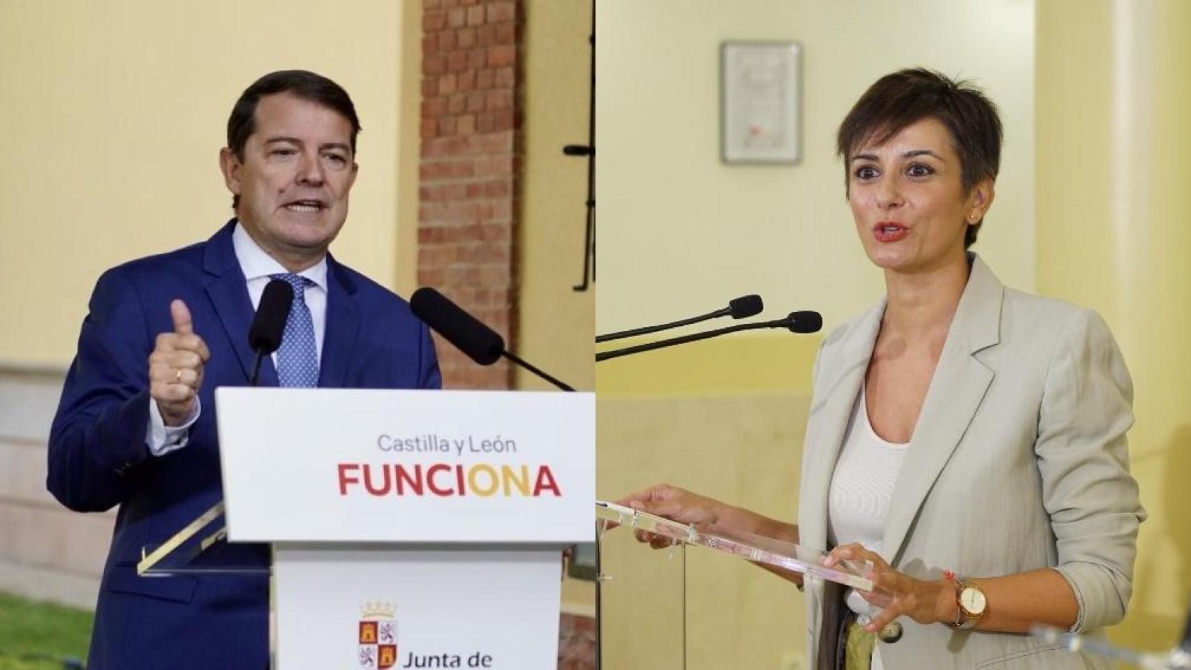 El presidente de la Junta, Alfonso Fernández Mañueco, y la ministra de Vivienda, Isabel Rodríguez, en un montaje de EL ESPAÑOL