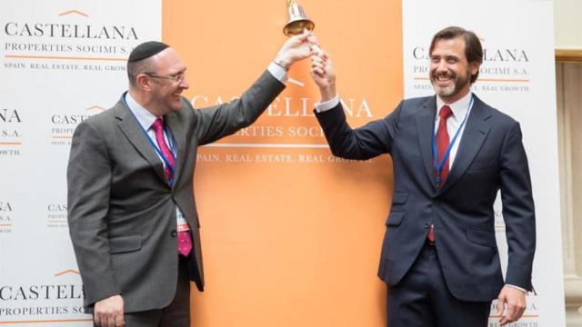 Laurence Rapp, consejero delegado de Vukile y Alfonso Brunet, consejero delegado de Castellana Properties, durante la salida a bolsa de Castellana Properties.