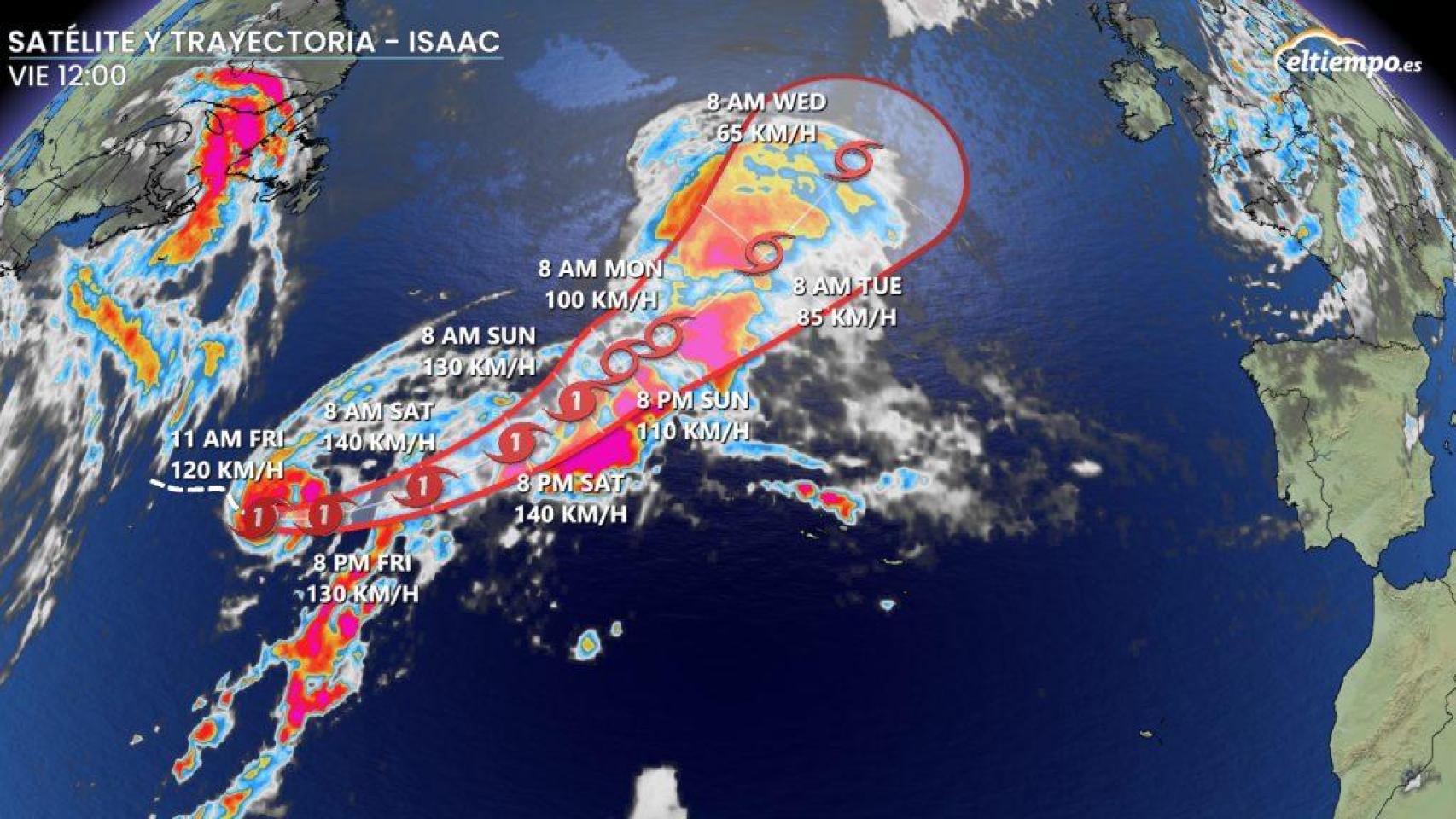 Isaac, ya huracán, en el Atlántico