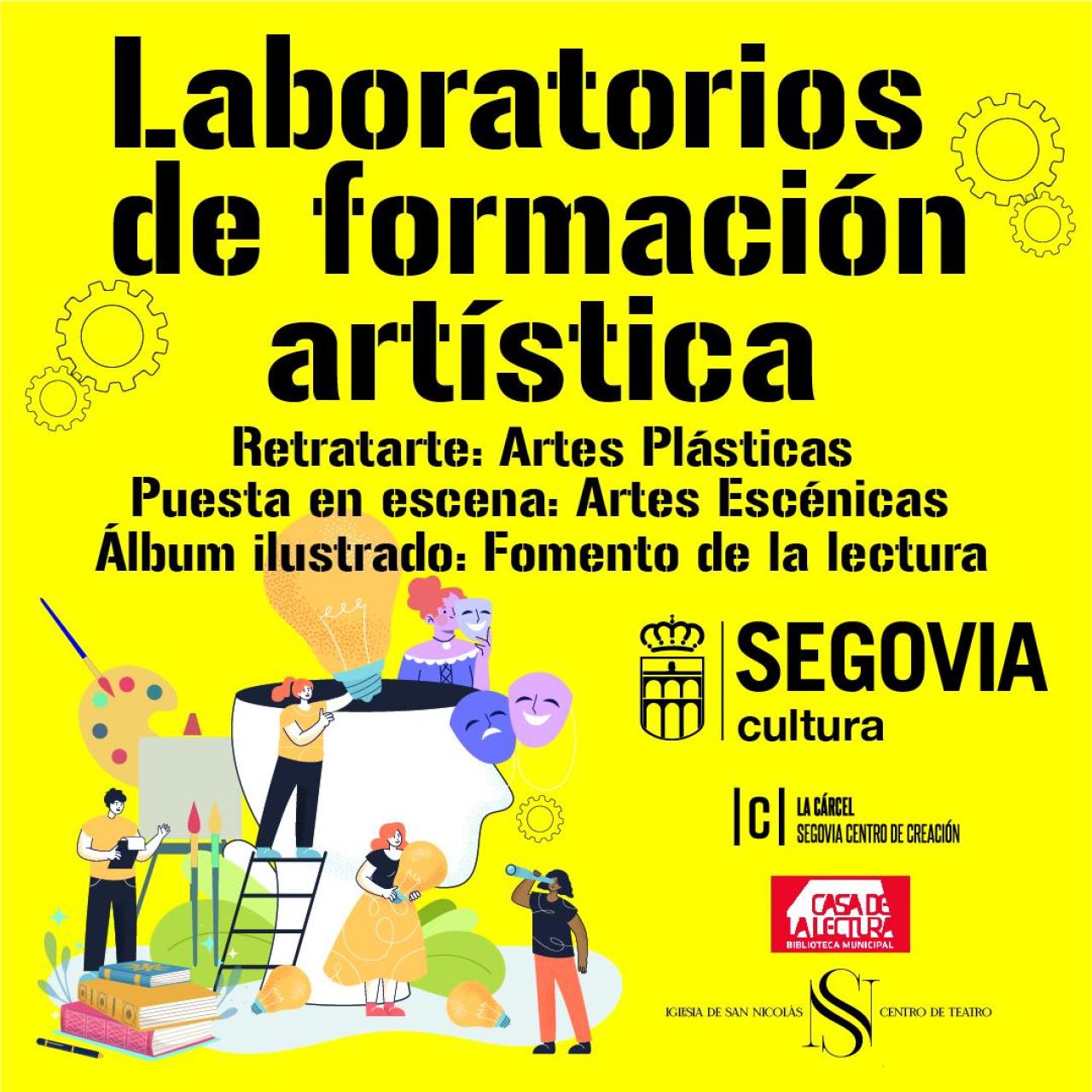 Cartel de los tres talleres gratuitos de formación artística