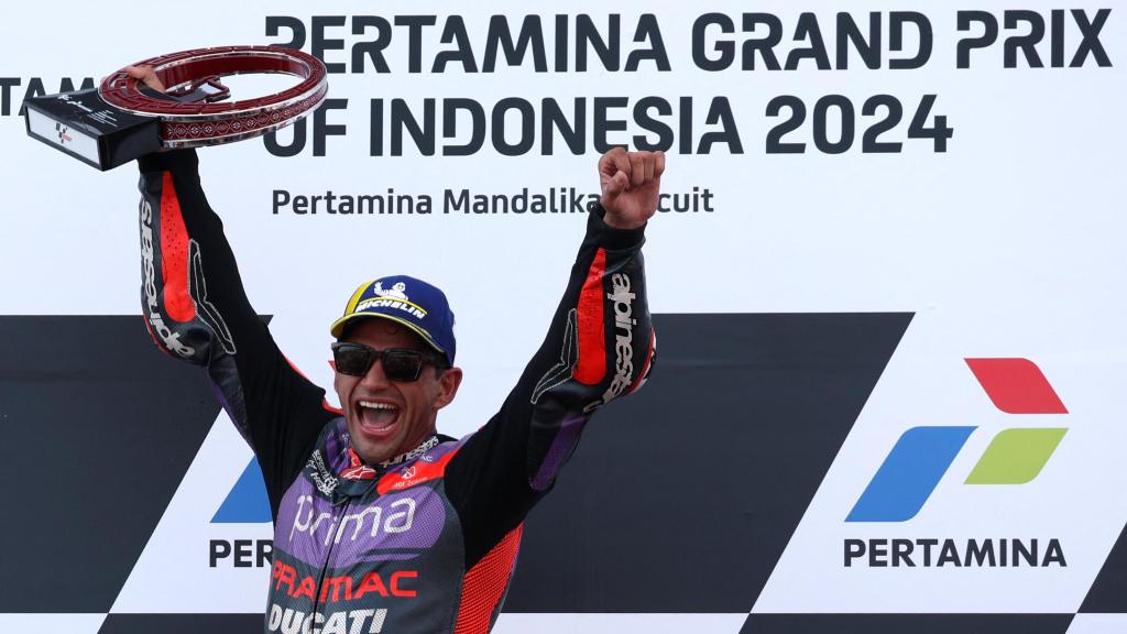 Jorge Martín celebra su victoria en el Gran Premio de Indonesia, en el circuito de Mandalika.