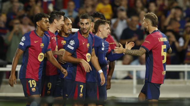 Los jugadores del Barça celebran un gol marcado esta temporada.