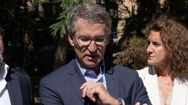 Alberto Núñez Feijóo, presidente del Partido Popular, durante un acto político en Barcelona.