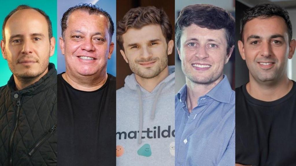 Responsables de las startups candidatas al premio Mejor iniciativa digital en Latinoamérica: (De izquierda a derecha) Sebastián Ruales, CEO de Bia; Roberto Oliveira, CEO de Blip; Adrián Garza, cofundador de Mattilda; Parker Treacy, CEO de Cobli, y Gaston Irigoyen, CEO de Pomelo.