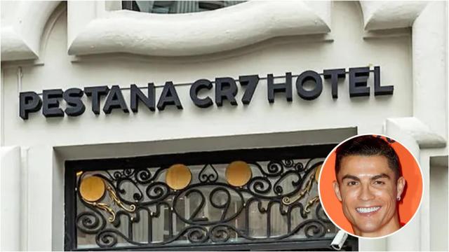 Cristiano Ronaldo y la fachada de su hotel en un fotomontaje.