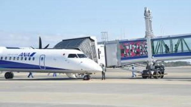 Imagen de un avión en la pista de aterrizaje del aeropuerto de Miyazaki.