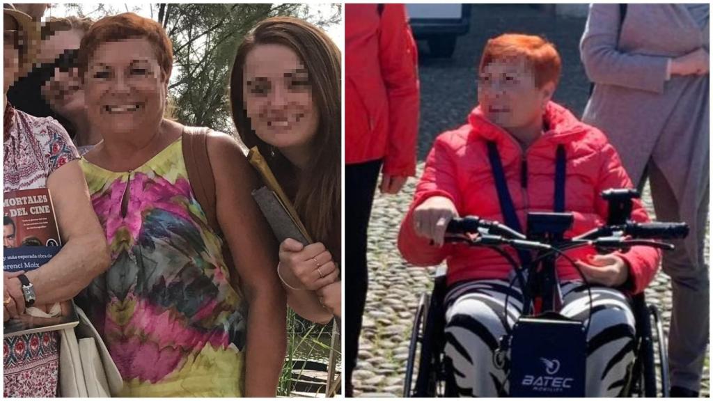 La doctora jubilada, en silla de ruedas, tras quedar parapléjica a raíz de la segunda intervención a la que fue sometida por un neurocirujano del Hospital General de Valencia.