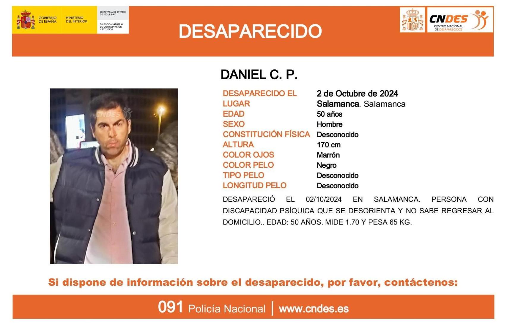 Daniel C.P., el hombre desaparecido en Salamanca