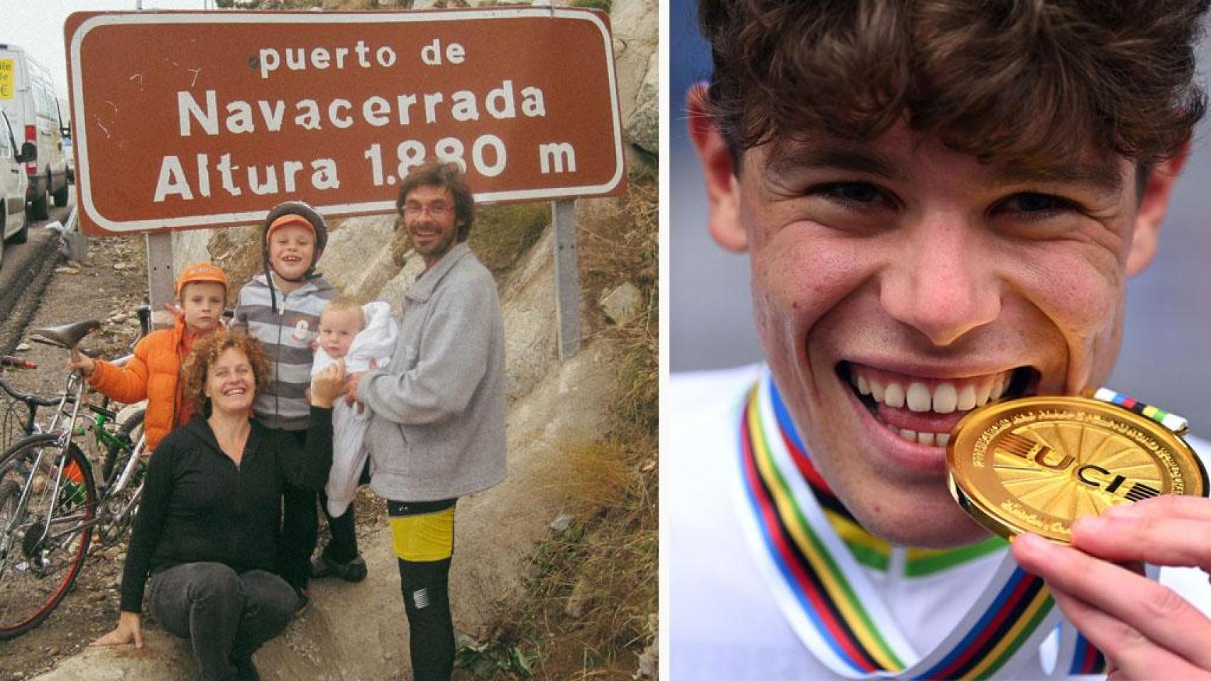 Iván a la izquierda con su familia y a la derecha con el oro de Zúrich