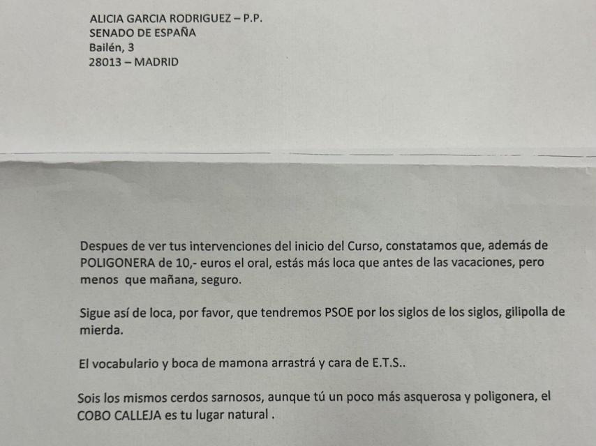 Carta enviada a Alicia García