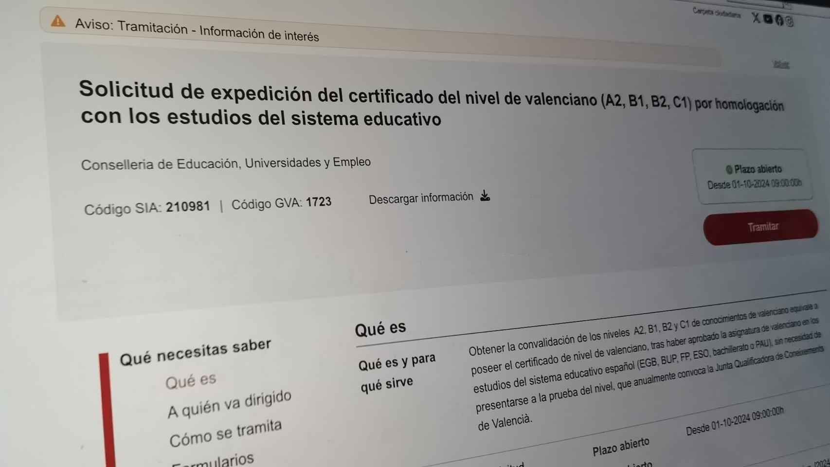 El portal de la Generalitat que informa de la homologación de títulos en valenciano.