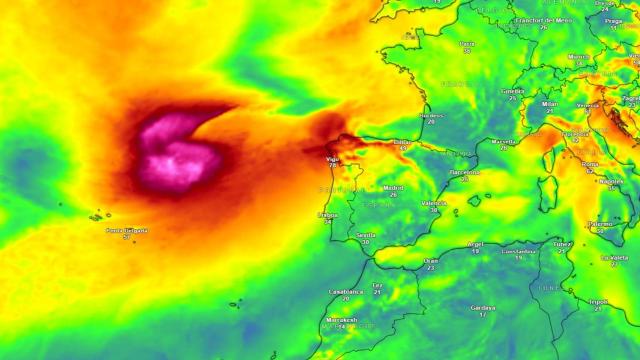 Los restos del huracán Kirk convertidos en borrasca en su aproximación a España. Meteored.