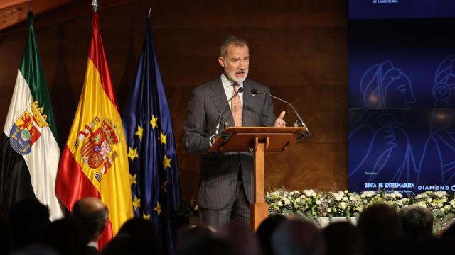 El Rey Felipe VI, este jueves en Trujillo (Cáceres), durante la inauguración del encuentro de Academias Hispanoamericanas de la Historia.